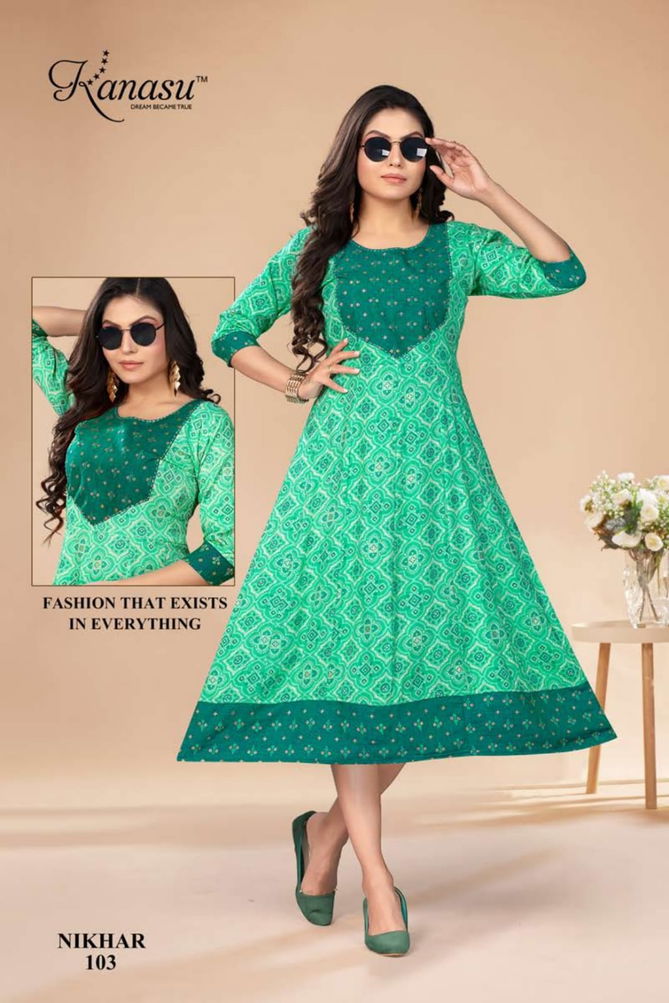 Nikhar By Kanasu Rayon Printed Kurtis Catalog